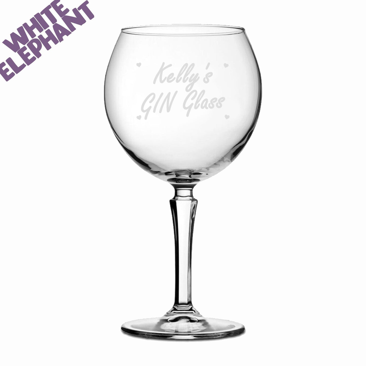 Laser Etched Large Personalised Name & Hearts Gin Glass Gift