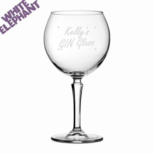 Laser Etched Large Personalised Name & Hearts Gin Glass Gift