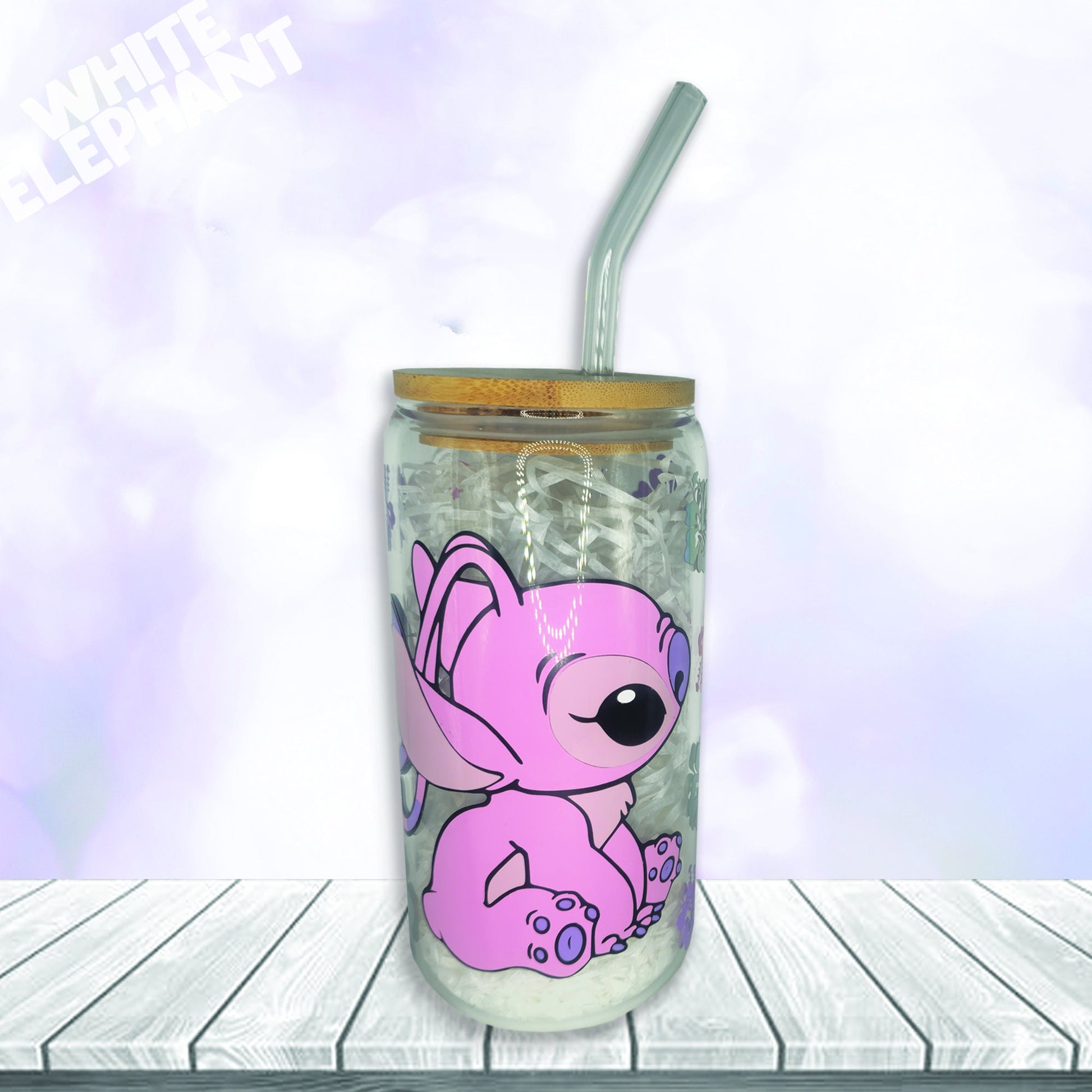 Disney Stitch and Angel Inspired 16oz Reusable Glass Cup