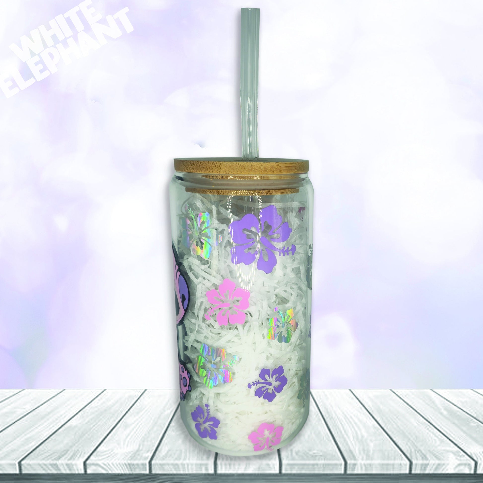 Disney Stitch and Angel Inspired 16oz Reusable Glass Cup