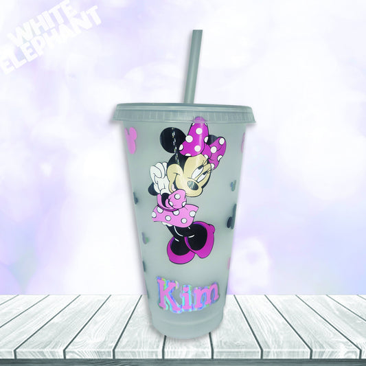 Personalised Disney Minnie Mouse Inspired 24oz  Reusable Plastic Tumbler Cup & Straw