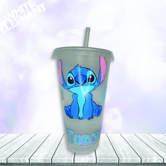 Personalised Disney Stitch Inspired 24oz  Reusable Plastic Tumbler Cup & Straw