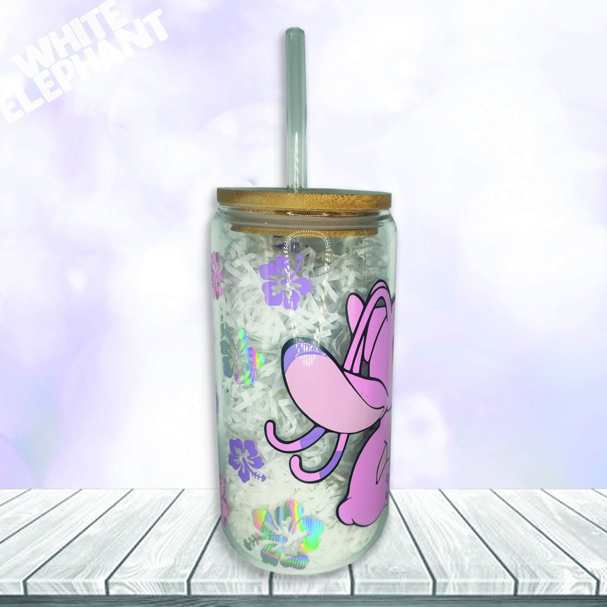 Disney Stitch and Angel Inspired 16oz Reusable Glass Cup