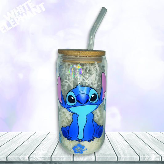 Disney Stitch Inspired 16oz Reusable Glass Cup