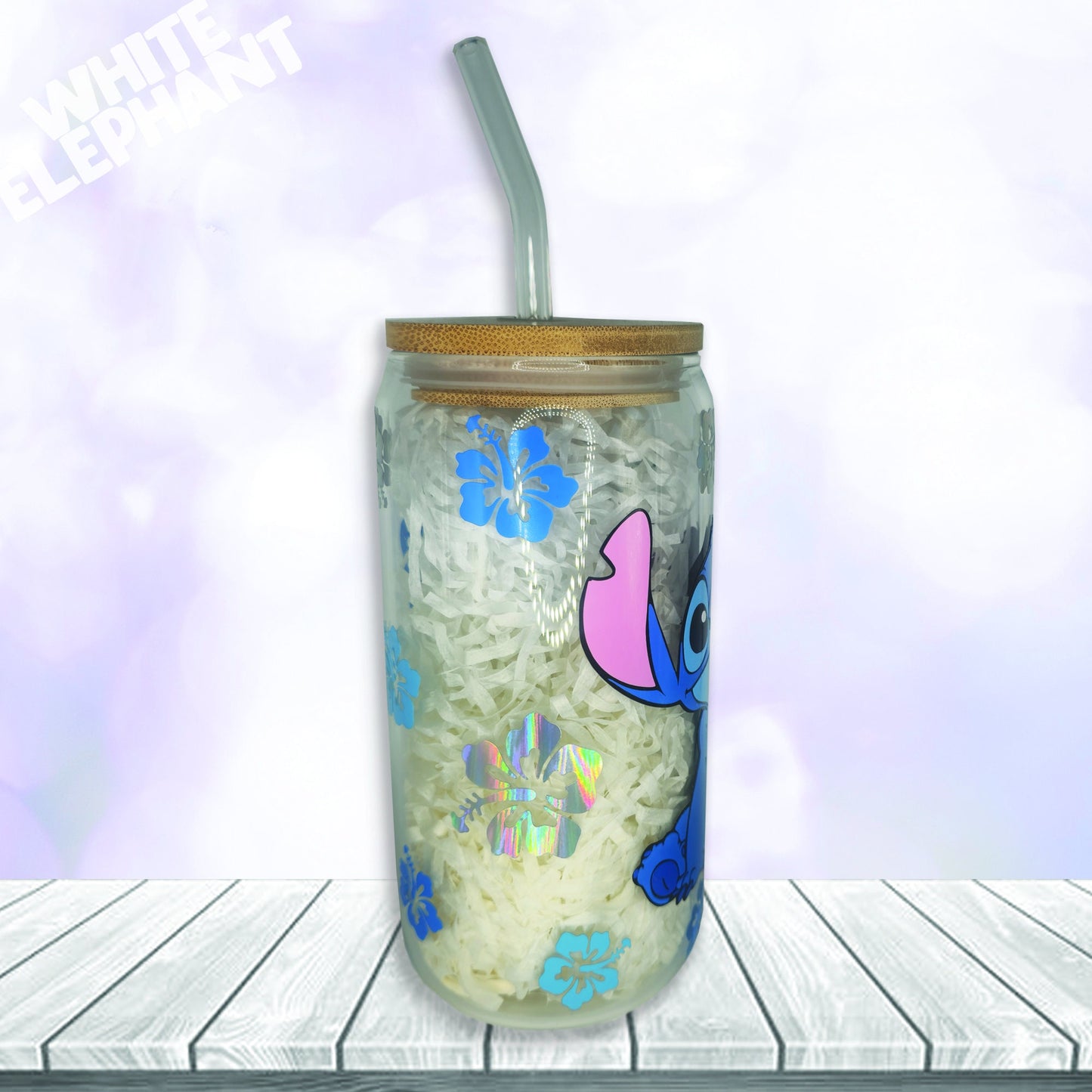 Disney Stitch Inspired 16oz Reusable Glass Cup