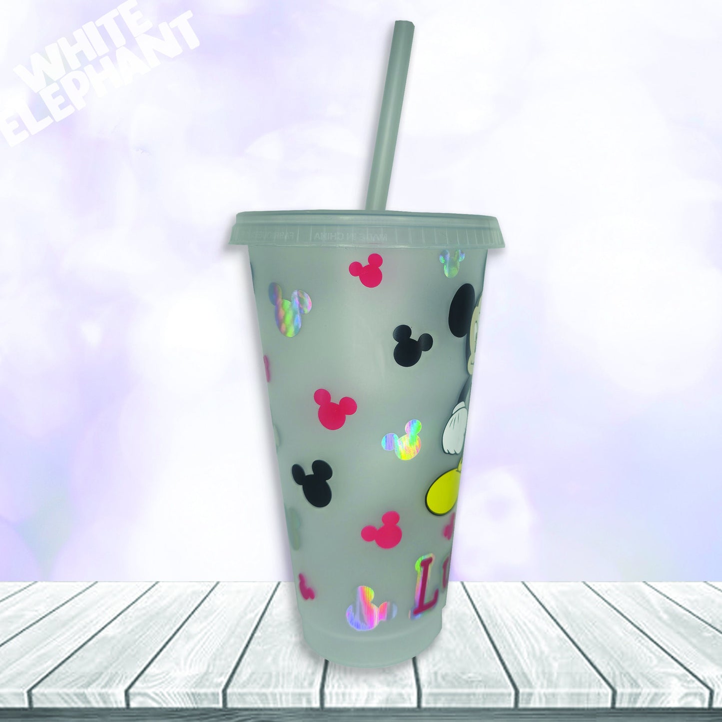 Personalised Disney Minnie and Mickey Mouse Inspired 24oz Reusable Plastic Tumbler Cup & Straw Set