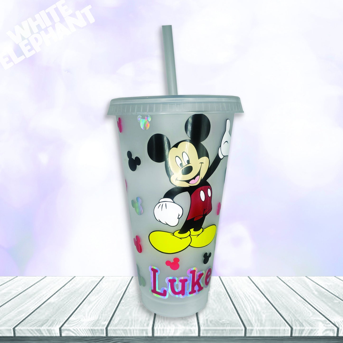 Personalised Disney Minnie and Mickey Mouse Inspired 24oz Reusable Plastic Tumbler Cup & Straw Set