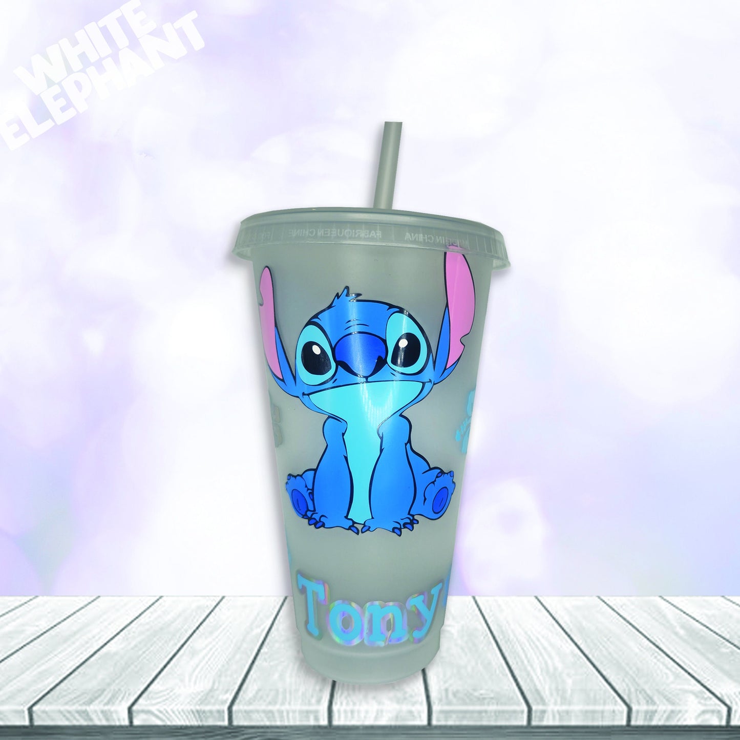 Personalised Disney Stitch and Angel Inspired 24oz Reusable Plastic Tumbler Cup & Straw Set