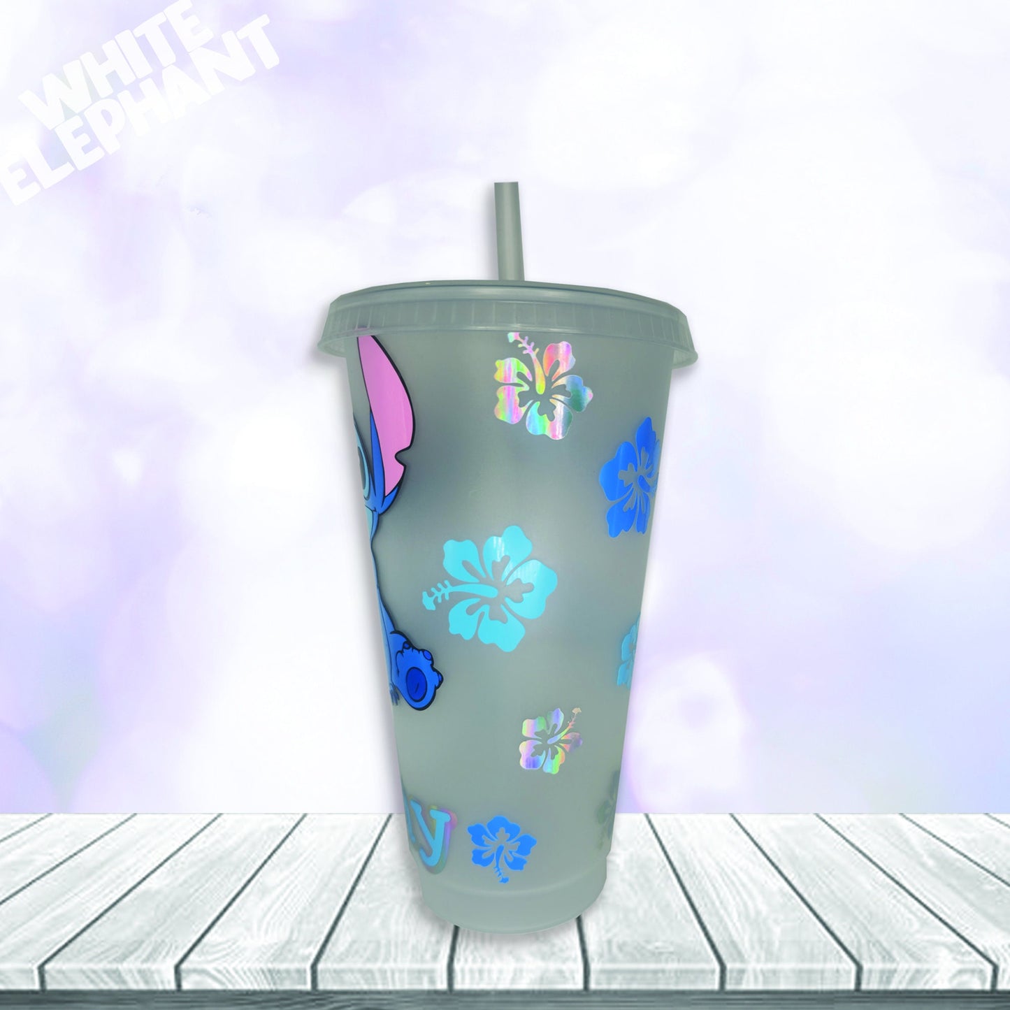 Personalised Disney Stitch Inspired 24oz  Reusable Plastic Tumbler Cup & Straw