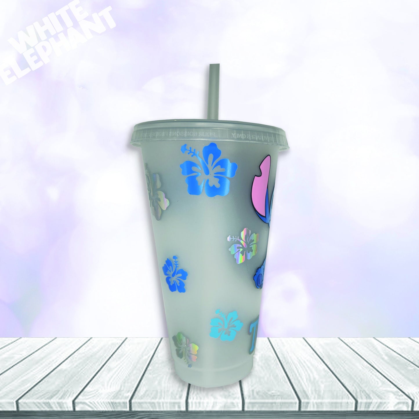 Personalised Disney Stitch Inspired 24oz  Reusable Plastic Tumbler Cup & Straw