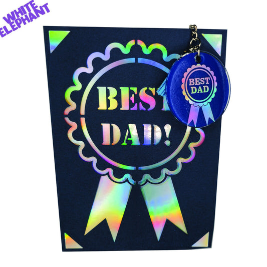 Best Dad Ribbon Handmade Rainbow Mirror Card & Vinyl Resin Keyring