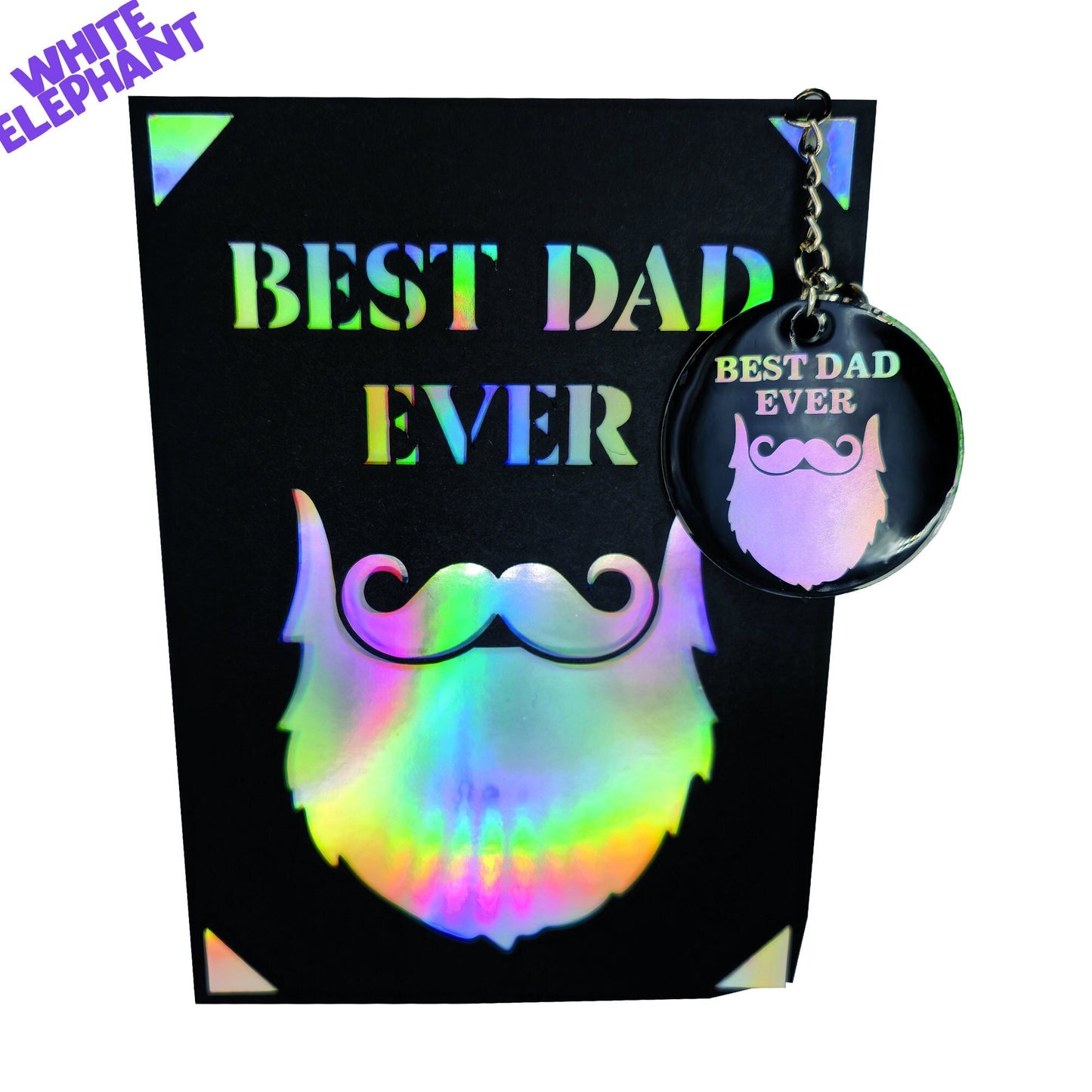 Best Dad Ever Beard Handmade Rainbow Mirror Card