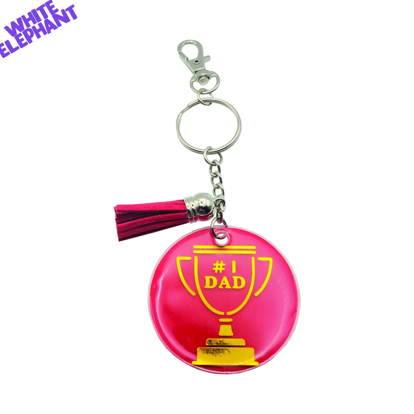 Number 1 Dad Trophy Handmade Gold Mirror Card & Vinyl Resin Keyring Father's Day