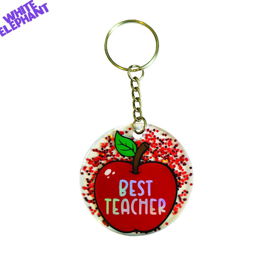 Best Teacher Apple Handmade Vinyl & Glitter Resin Keyring End of Term Leaving