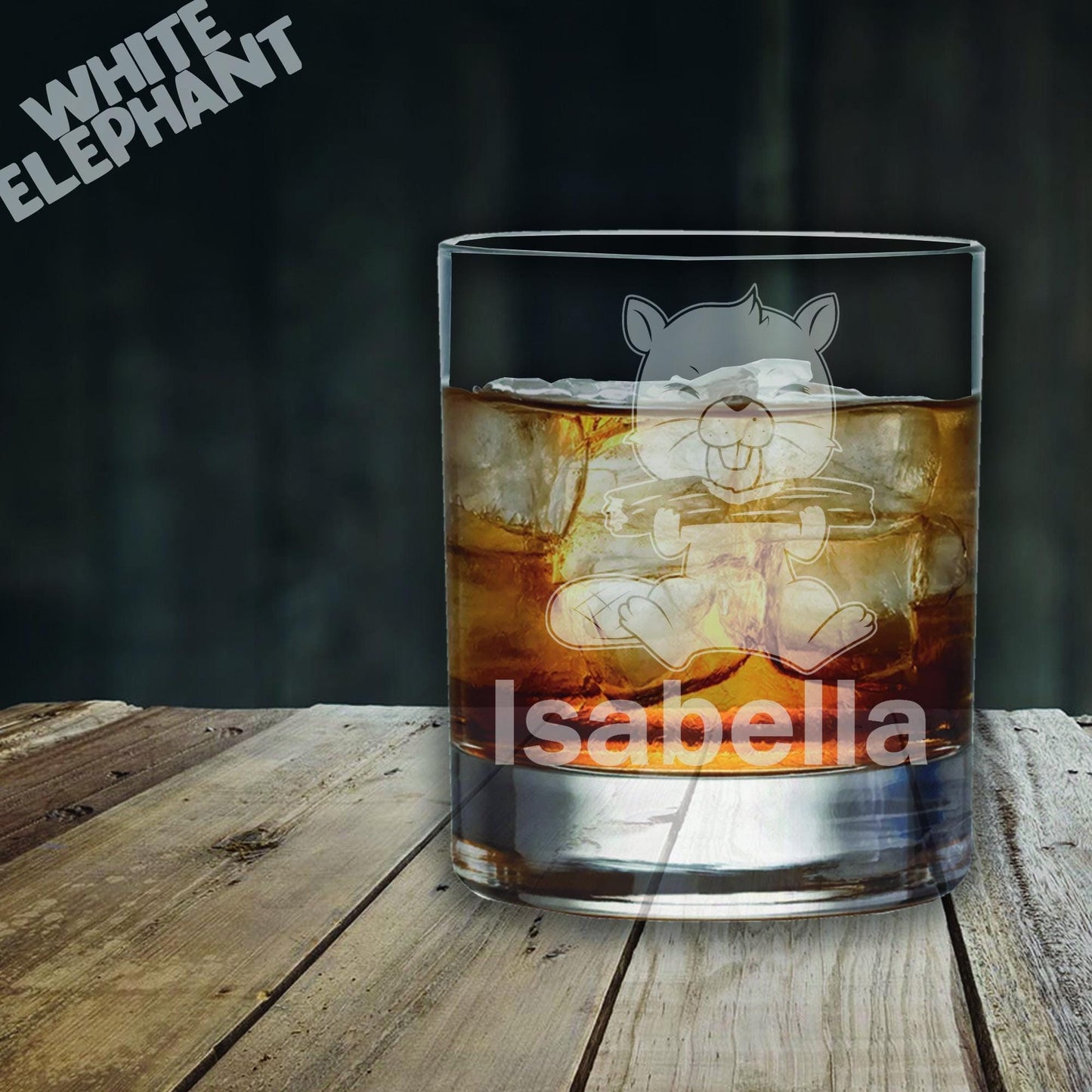 Personalised Beaver Laser Etched Whiskey / High-Ball / Pint / Tankard Glass