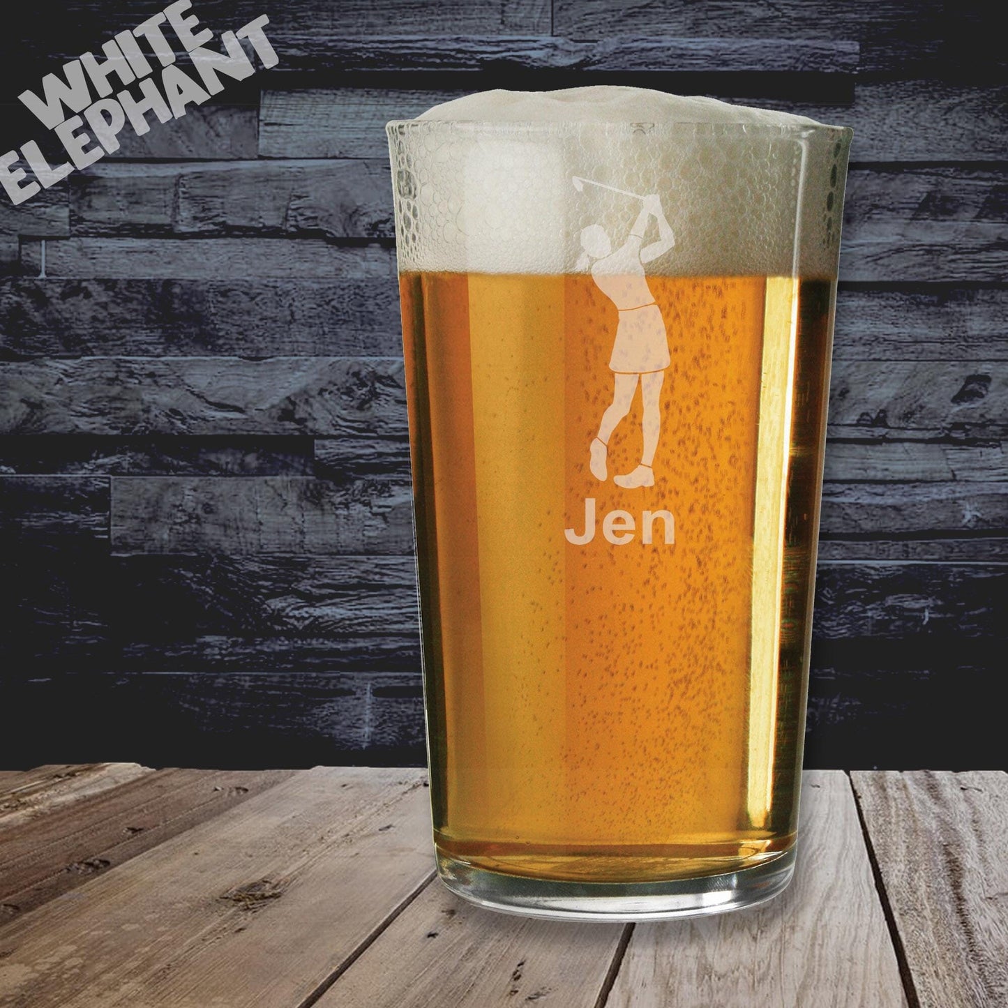 Personalised Female Golfer Laser Etched Whiskey / High-Ball / Pint / Tankard Glass