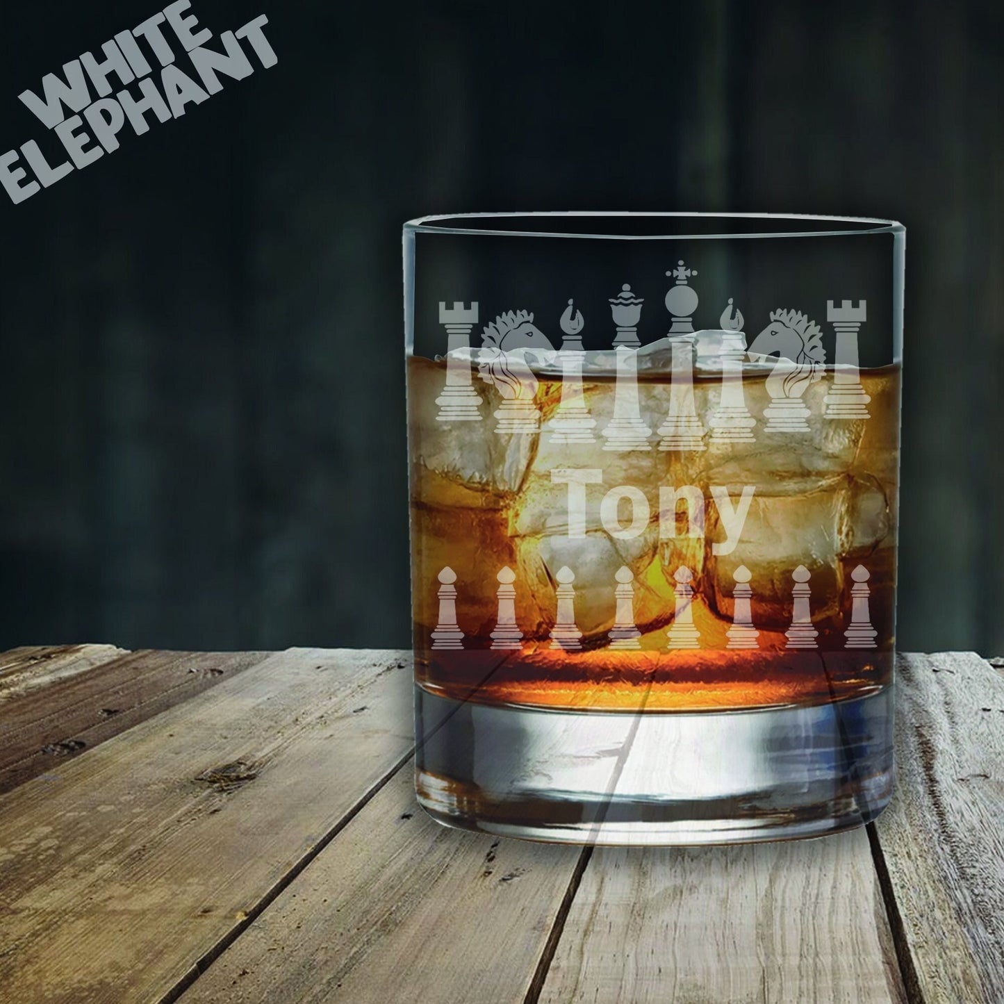 Personalised Chess Laser Etched Whiskey / High-Ball / Pint / Tankard Glass