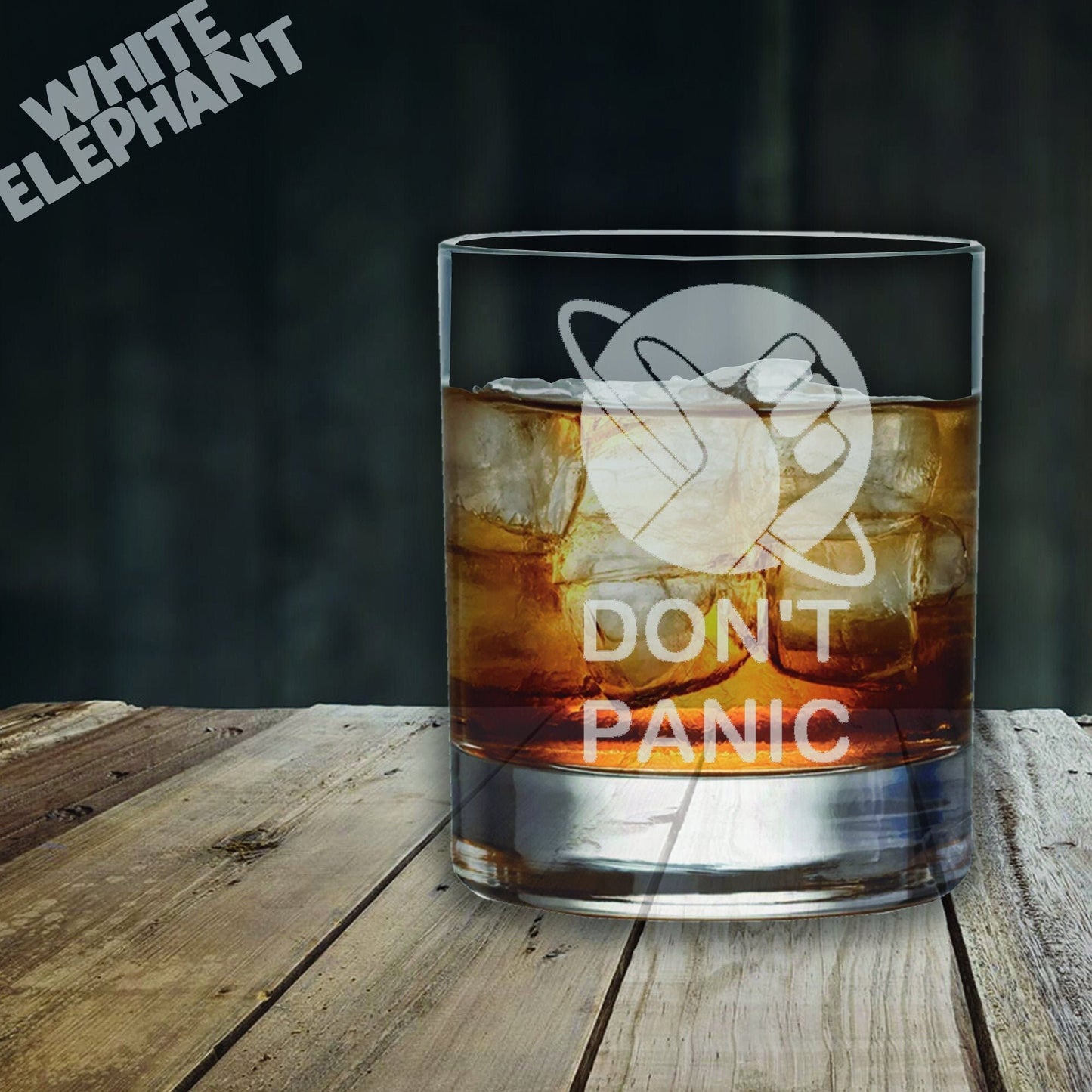 Hitch Hikers Guide to the Galaxy Don't Panic Laser Etched Whiskey / High-Ball / Pint / Tankard Glass