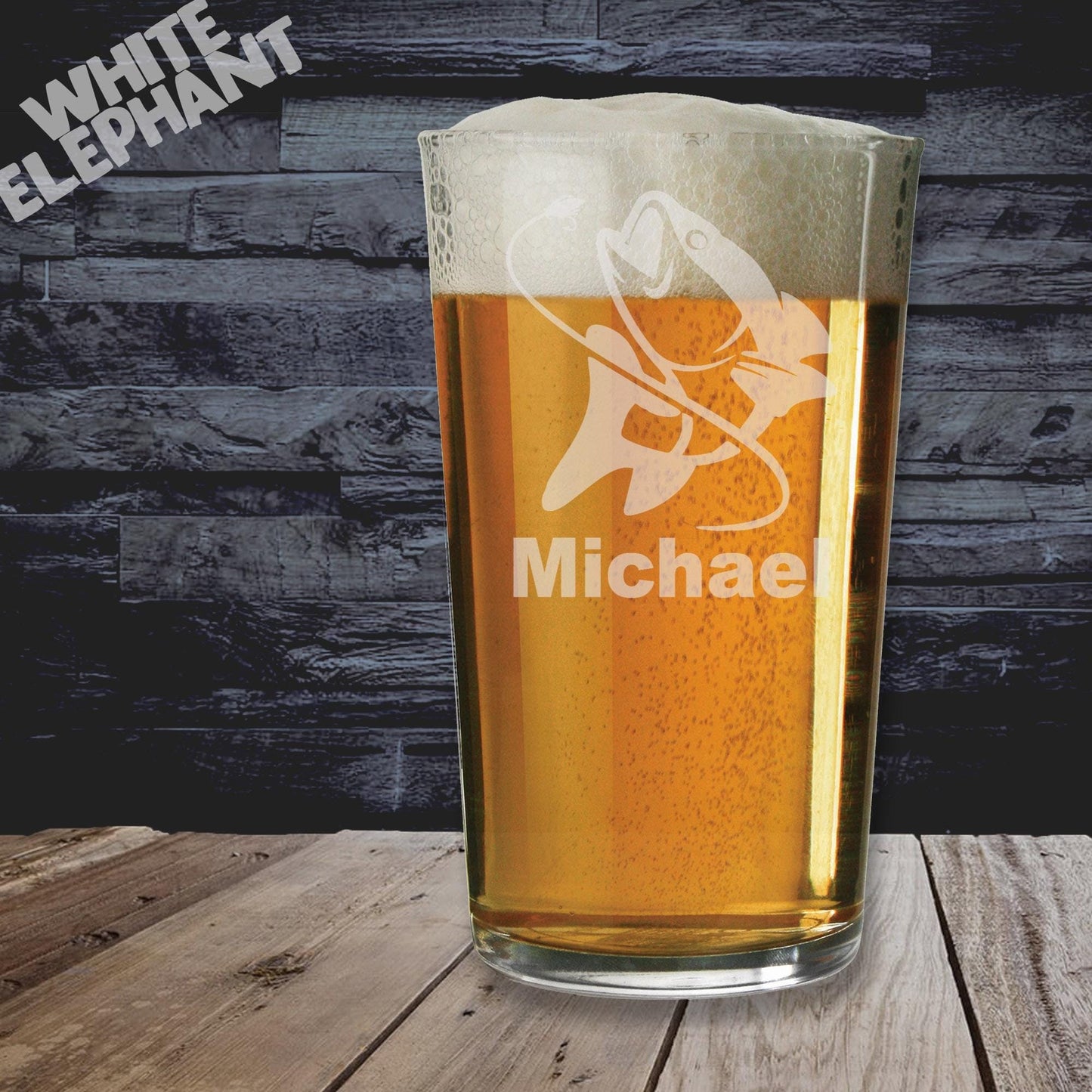 Personalised Fishing Laser Etched Whiskey / High-Ball / Pint / Tankard Glass