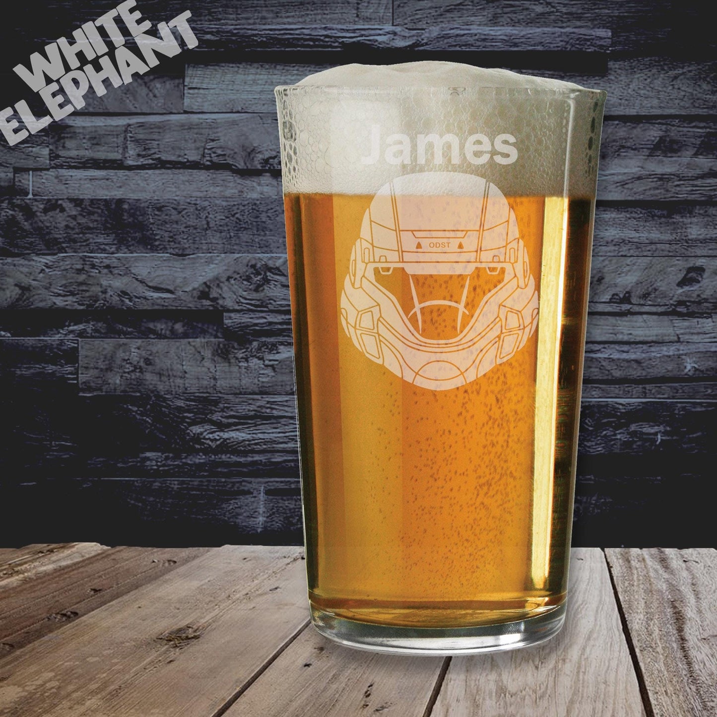 Personalised Halo Orbital Drop Shock Troopers Helmet Inspired Laser Etched Whiskey / High-Ball / Pint / Tankard Glass