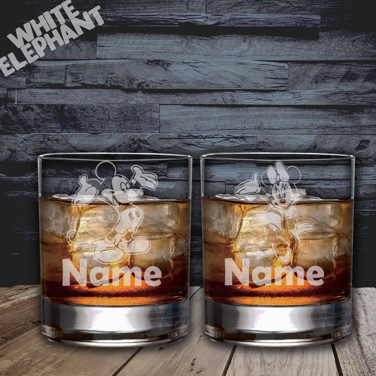 Minnie & Mickey Mouse Inspired Laser Etched Whiskey / High-Ball / Pint / Tankard Glass Gift Set